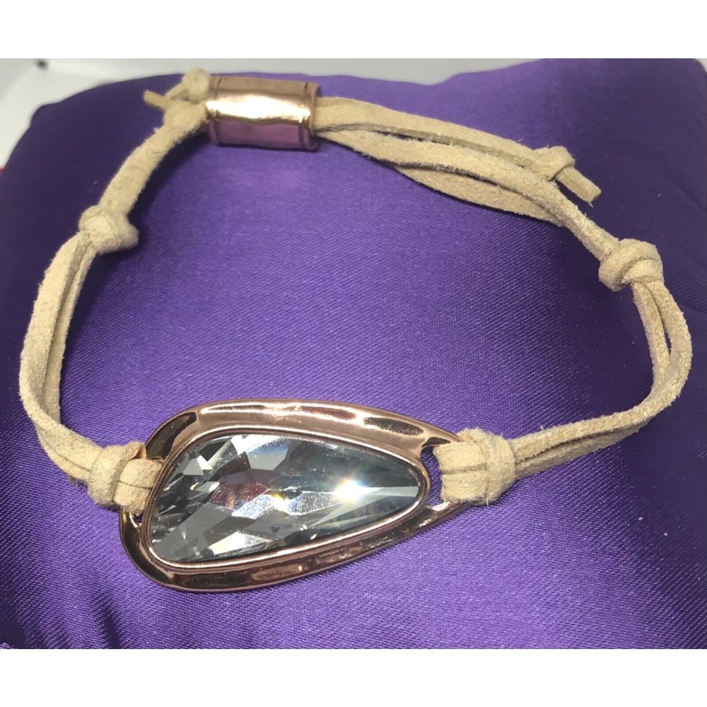 Premier Designs Faux Suede Leather Pull-tie Rose Gold Shiny Gem Bracelet